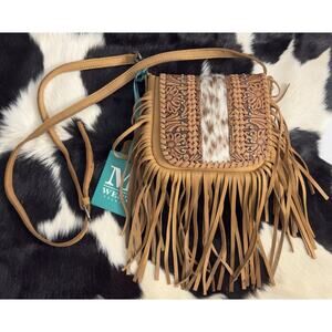 Montana West Cow Hide Tooled Leather Fringe Crossbody Shoulder Pocketbook Floral